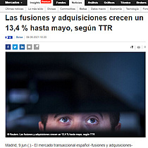 Las fusiones y adquisiciones crecen un 13,4 % hasta mayo, segn TTR